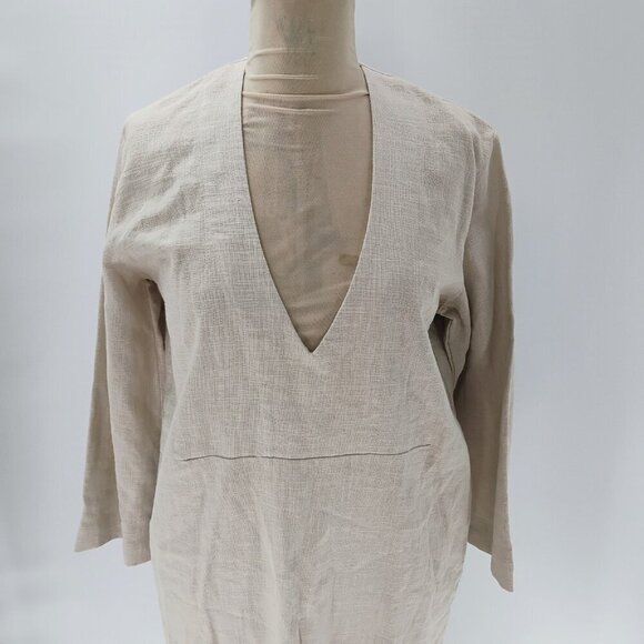 GIANNETTI Beige 100% Linen tunic thick midi Dress US 0-6 one size fits all - Picture 8 of 16